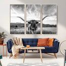 Longhorn Black and White Wall Art – Rustic Western Bull