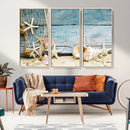 Seashells on Rustic Wooden Background, Seashells Wall Art