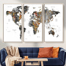Modern Metallic World Map Canvas Wall Art – Framed