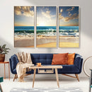 Golden Sunset Beach Triptych Canvas Wall Art for Living Room