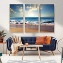 Serene Ocean Sunset Canvas Wall Art - Beach Waves at Sunset,