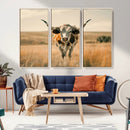 Texas Cow Longhorn Wall Art Canvas Print for Farm House Wall