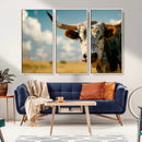 Longhorn in the Prairie - Stunning Ranch-Style Triptych Wall