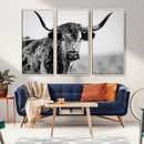 Texas Cow Longhorn Wall Art Canvas Print in Black and White