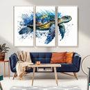Turtle Wall Art Canvas Print, Framed Watercolor Turtle Art
