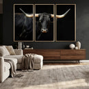 Black Bull Wall Art – Majestic Longhorn Canvas Print with