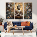 Golden Buddha Wall Art Canvas Print | Zen Meditation Floral