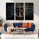 3 Panel Grunge Abstract Anchor Wall Art Canvas Print Set