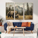 Rustic Grizzly 399 Bear Family Wall Art Canvas Print