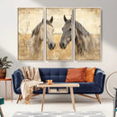Chines Ink Style Grunge Horses Wall Art Canvas Print
