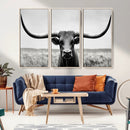 Longhorn Bull Canvas Print | Rustic Farmhouse Wall Art |
