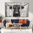 Abstract Longhorn Bull Wall Art Canvas Print - Rustic Texas