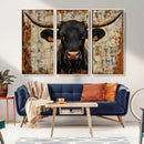 Rustic Texas Artwork Wall Art Canvas Print - Abstract Cow