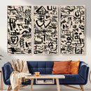 Abstract Love and Chaos Canvas Print, Black Symbols on Beige