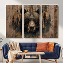 Rustic Grizzly 399 Wall Art | Triptych Canvas Print | Rustic