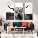 Highland Cow Wall Art | Black and White Farmhouse Decor |