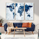 Modern Blue World Map Canvas Print – Framed Wall Art,