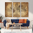 Vintage World Map Wall Art Canvas – Antique Style Push Pin
