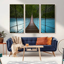 Suspension Bridge Over River Canvas Art | 3-Panel Nature by MyGreatCanvas | Canvas Wall Art Prints | Photo Prints & Wall Decor