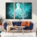 Green Octopus Abstract Wall Art Canvas Print