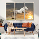 Large Wall Art Canvas Print – White Jumping Horse Sunset