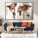 Vintage World Map Canvas Wall Art Print, Warm Tone Global