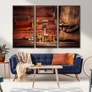 Whiskey and Cigar Canvas Wall Art | 3 Panel Bar Room Decor by MyGreatCanvas | Canvas Wall Art Prints | Photo Prints & Wall Decor