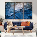 Navy Blue Canvas Art Abstract Print – Elegant Triptych