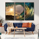 Golden Wave Sunset Canvas Print – Large Coastal Wall Art for