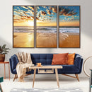 Golden Sunset Beach Print Canvas Wall Art, Giclee Canvas
