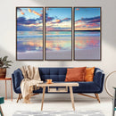 Tranquil Pastel Sunset Beach Triptych Canvas Art, Soothing