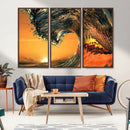 Surf Wave Sunset Canvas Wall Art Print, 3-Panel Ocean