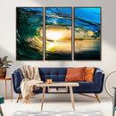 Ocean Wave at Sunset Canvas Art, Large Wall Print of Vibrant