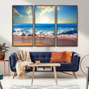 Tropical Beach Sunset Canvas Art, Ocean Waves and Sandy