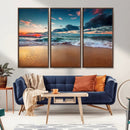 Sunset on Beach Wall Art Ocean Beach Canvas Print