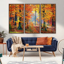 Autumn Red Forest Triptych Canvas Wall Art Print, Forest
