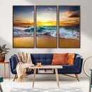 Golden Sunset Ocean Waves Wall Art Canvas Print – Multi