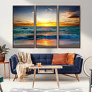 Vibrant Ocean Sunrise Over Golden Beach Waves, Giclee Canvas