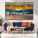 Ocean Sunrise Over Golden Beach Waves, Giclee Canvas Wall