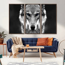 Black and White Wild Wolf Wall Art Canvas Print
