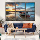 Small Boat At The Beach Sunset Wall Art, Boat Sunset Wall
