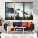 Mountain Mist Canvas Wall Art Print | 3-Panel Foggy Forest