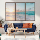 Tranquil Ocean Beach Sunset Canvas Wall Art | 3-Panel
