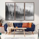 Foggy Misty Forest Canvas Wall Art – Black and White