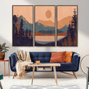 Modern Boho Sunset Canvas Print, Mountain Landscape Triptych
