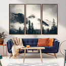Forest Mountain Print - Black and White Canvas Wall Art with