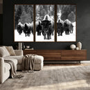 Bison Herd in Snow Wall Art Canvas Print | Rustic Western