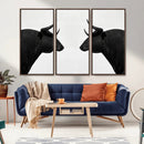 Spanish Bull Art - Framed Black and White Bull Canvas Print