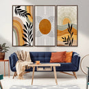 Modern Boho Sun and Leaf Abstract Art – 3-Panel Giclée