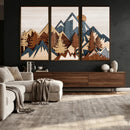 Rustic Abstract Wood Panel Effect Canvas Mountain Range Top